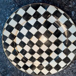 Estate MacKenzie-Childs Courtly Check Enamel 16" Serving Platter Mint B & W